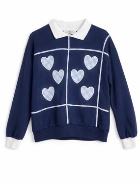 Vtg Orvis Navy Blue White Heart Grid Crewneck Sweater kawaii grandpacore preppy